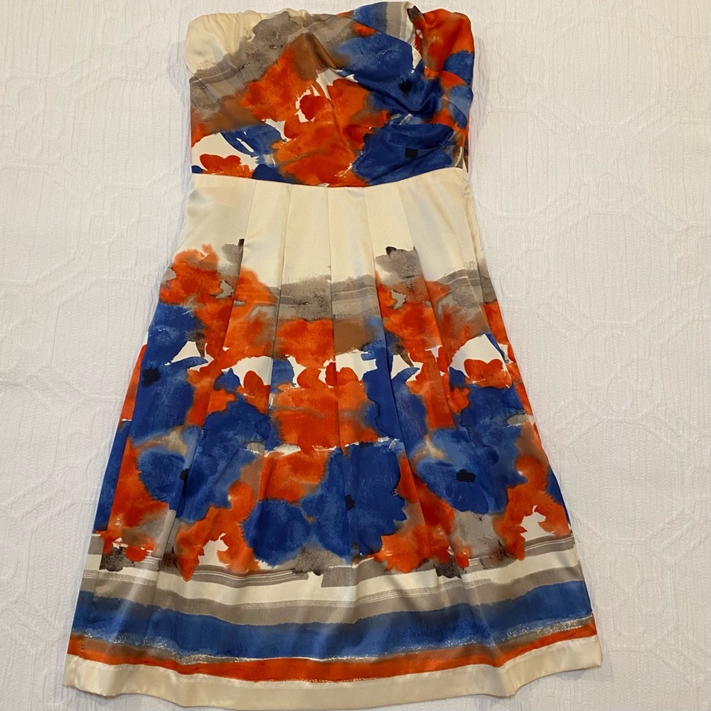 Outback Red silky watercolor strapless dress